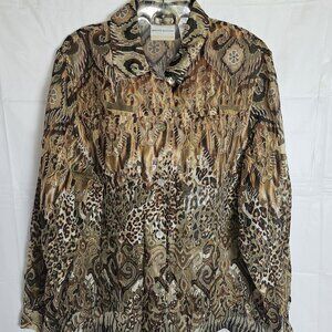 NWT! Alfred Dunner Multicolored Sheer Brown Blouse Size 16 W